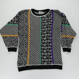 Vintage Partners II Sweater Women Medium Geometric Knit Oversized 80s Artsy Mod